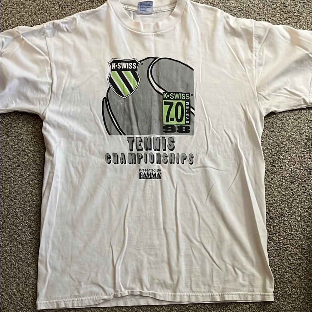 Vintage K-Swiss White Tennis Championships Men's T-Shirt Size XL